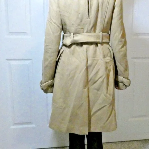Brown Lambs Wool Trench Coat bebe Winter Warm Classic Double Breasted Women M